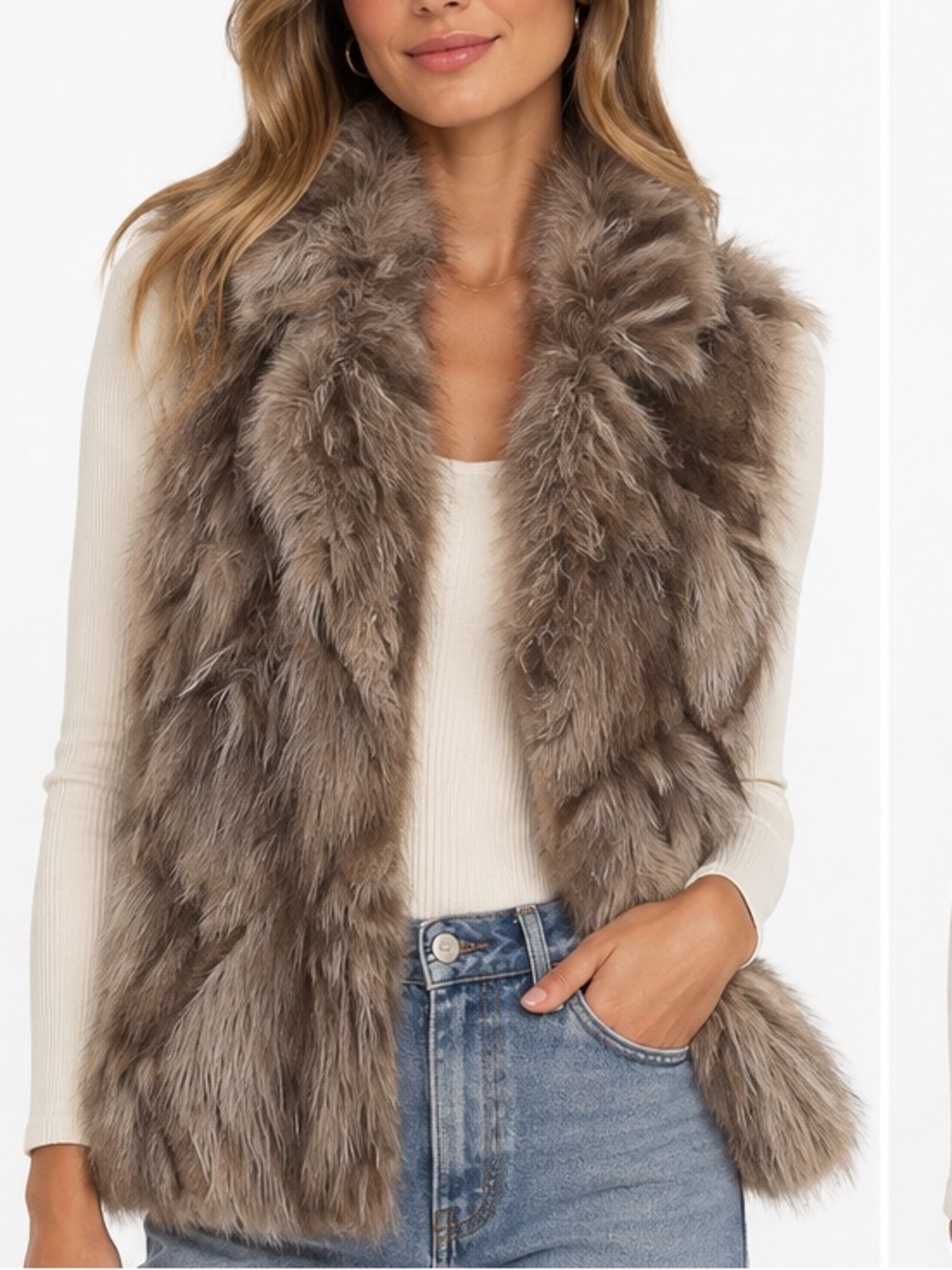 The Cue Rabbit Fur Knit Vest